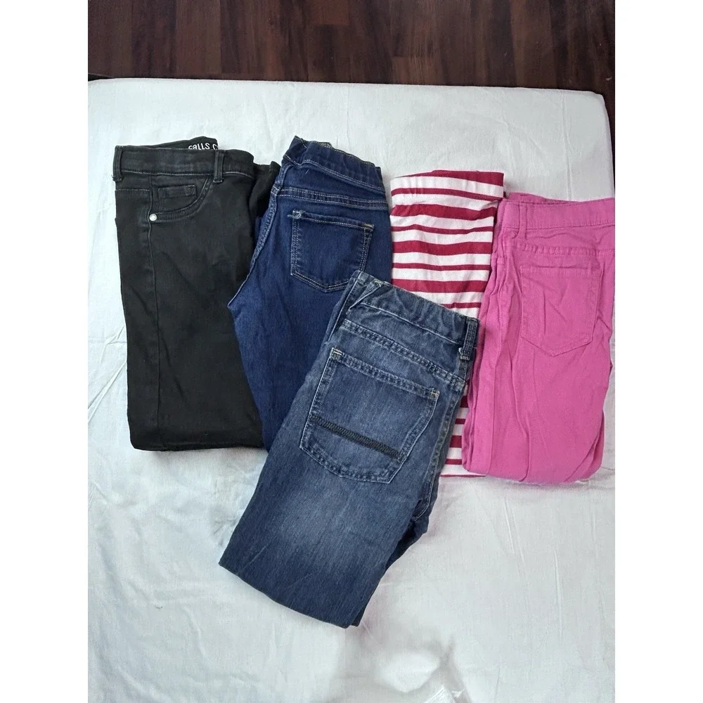 girls pants size 10-12 lot Casual Jeans Legging x5 Pairs Blue Pink Black